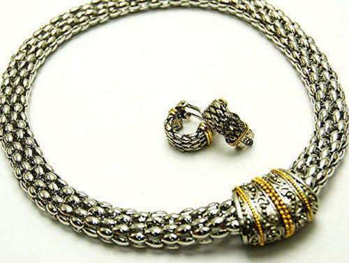 ****LAST ONE**** Stunning Designer Collection Two Tone Metal Tube Chain Necklace & Earring Set